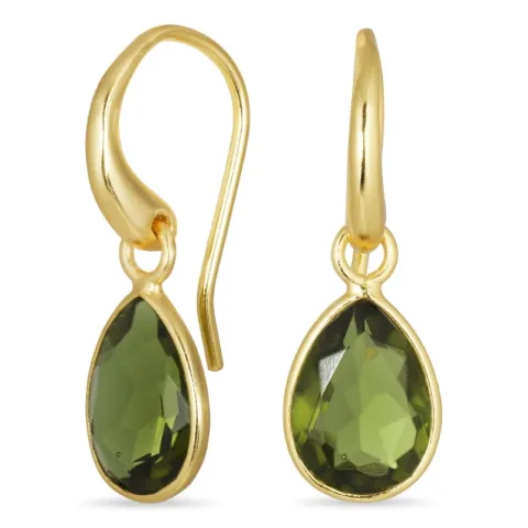 droppe armégrönt kristal örhängen i förgyllt silver - Loom Stones