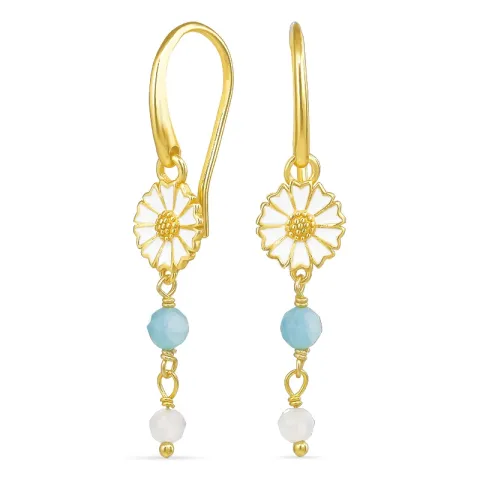 långa prästkrage blå kedja örhängen i förgyllt silver