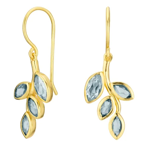 blad blå kristal örhängen i förgyllt silver - Loom Stones