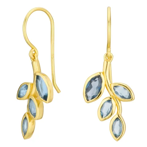 blad mörkblå kristal örhängen i förgyllt silver - Loom Stones