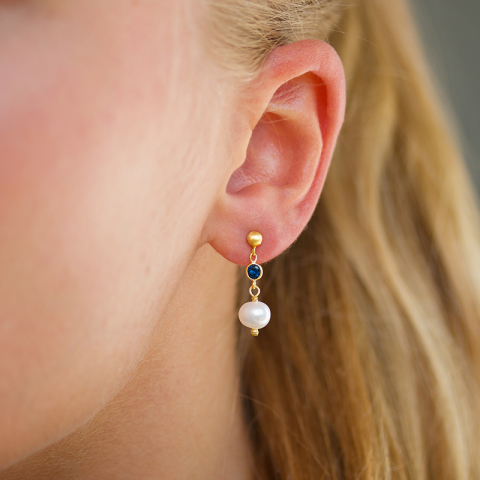 mörkblå kristal örhängen i förgyllt silver