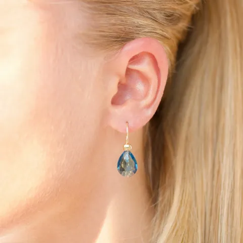 mörkblå kristal örhängen i förgyllt silver - Loom Stones