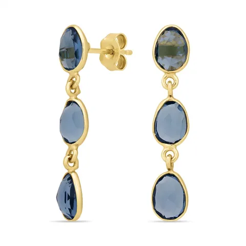 mörkblå kristal örhängen i förgyllt silver - Loom Stones