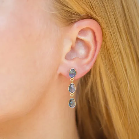 mörkblå kristal örhängen i förgyllt silver - Loom Stones