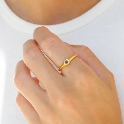 rosa kristal ring i förgyllt silver