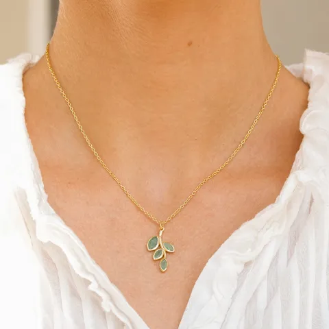 grön aventurin halsband i förgyllt silver 42 + 3 cm x 13 mm  - Loom Stones