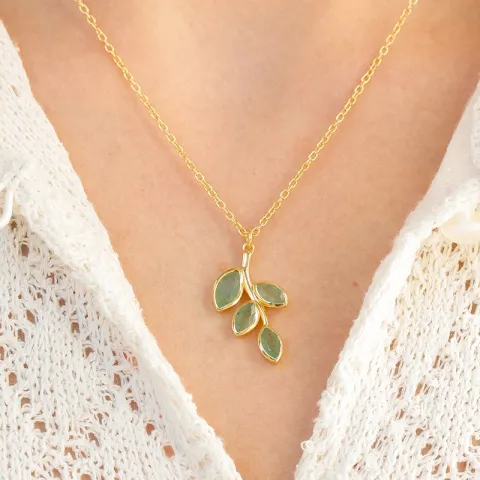 grön aventurin halsband i förgyllt silver 42 + 3 cm x 13 mm  - Loom Stones