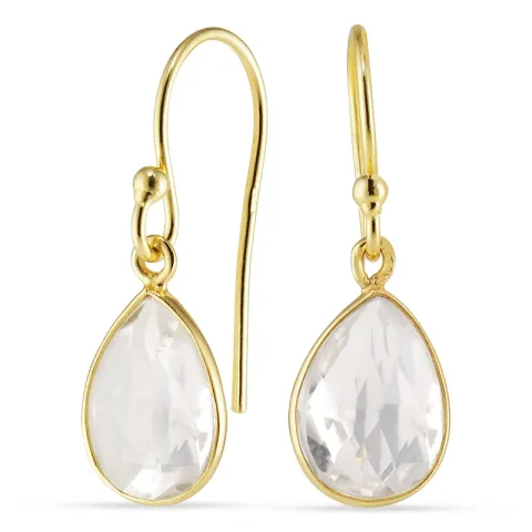 droppe klar kvarts örhängen i förgyllt silver - Loom Stones