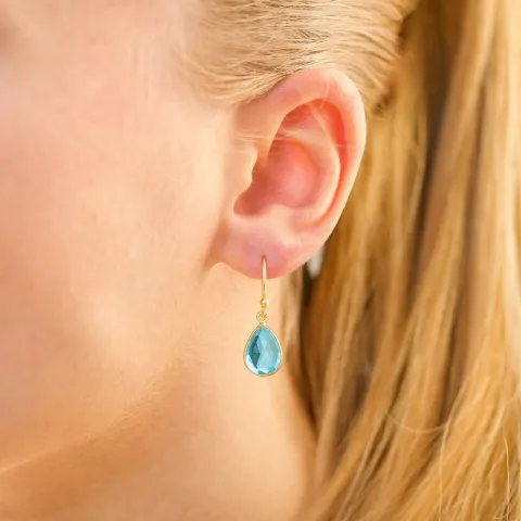 droppe blå kristal örhängen i förgyllt silver - Loom Stones