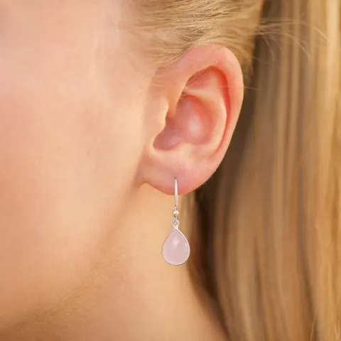 droppe rosa kristal örhängen i silver - Loom Stones