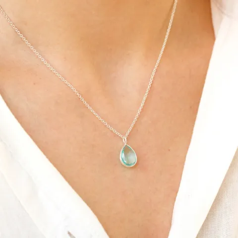 droppe blå kristal hängen i silver - Loom Stones