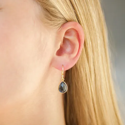 mörkblå kristal örhängen i förgyllt silver - Loom Stones