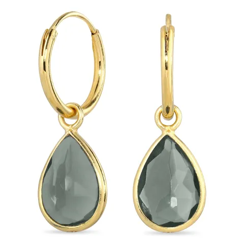 droppe mörkgrön kristall creol i förgyllt silver