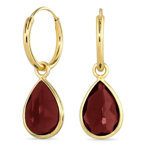 droppe röd kristal creol i förgyllt silver