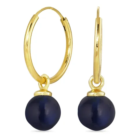 18 mm syntetisk blå safir creol i förgyllt silver