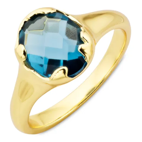 mörkblå kristal ring i förgylld mässing