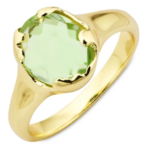 ljusgrön kristal ring i förgylld mässing