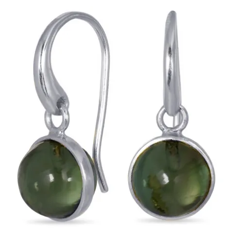 runda grön kristal örhängen i försilvrad mässing - Loom Stones