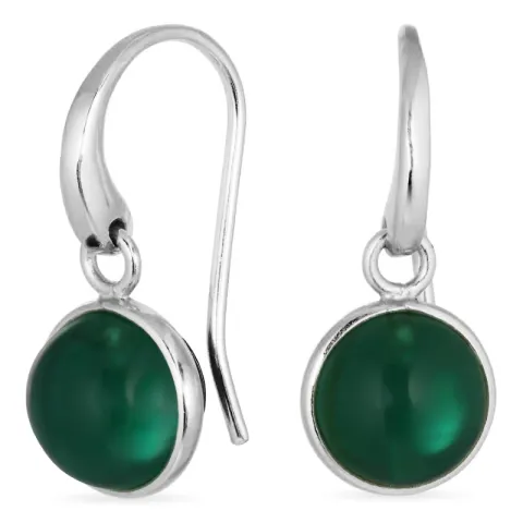 runda mörkgrön kristall örhängen i försilvrad mässing - Loom Stones