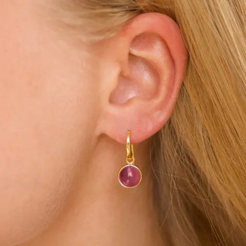 runda rosa kristal örhängen i förgylld mässing - Loom Stones