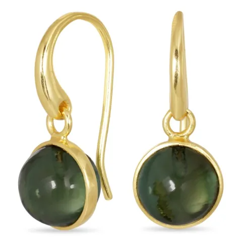 runda grön kristal örhängen i förgylld mässing - Loom Stones