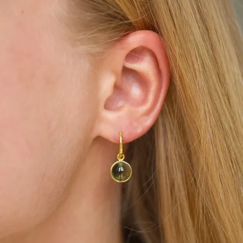 runda grön kristal örhängen i förgylld mässing - Loom Stones