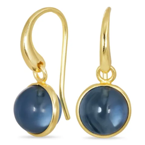 runda blå mörkblå kristal örhängen i förgylld mässing - Loom Stones