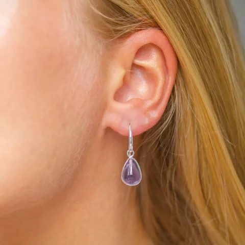droppe lila kristal örhängen i försilvrad mässing - Loom Stones
