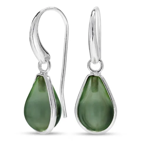 droppe grön kristal örhängen i försilvrad mässing