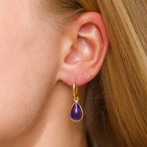 droppe lila kristal örhängen i förgylld mässing - Loom Stones