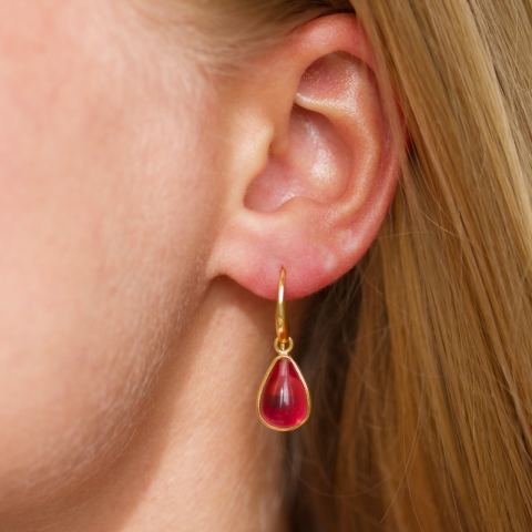 droppe rosa kristal örhängen i förgylld mässing - Loom Stones