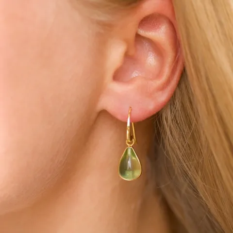 droppe grön kristal örhängen i förgylld mässing - Loom Stones