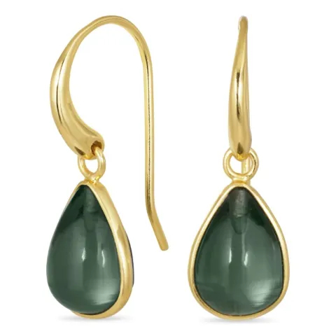 droppe grön kristal örhängen i förgylld mässing - Loom Stones