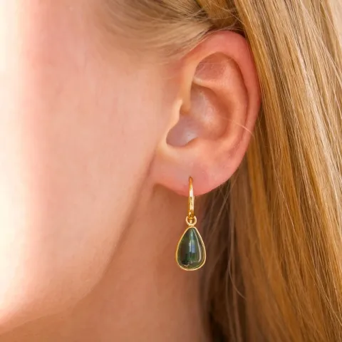 droppe grön kristal örhängen i förgylld mässing - Loom Stones