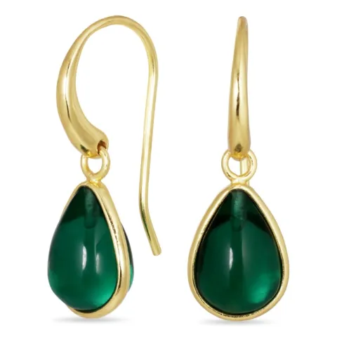 droppe mörkgrön kristall örhängen i förgylld mässing - Loom Stones