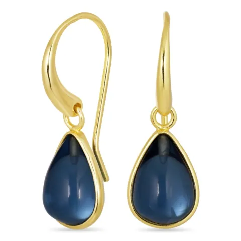 droppe mörkblå mörkblå kristal örhängen i förgylld mässing - Loom Stones