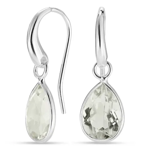 droppe ljusgrön kristal örhängen i försilvrad mässing - Loom Stones