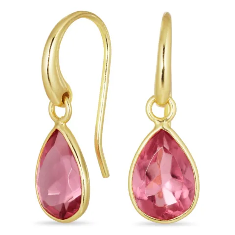 droppe rosa kristal örhängen i förgylld mässing - Loom Stones