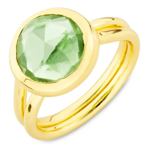 ljusgrön kristal ring i förgylld mässing - Loom Stones