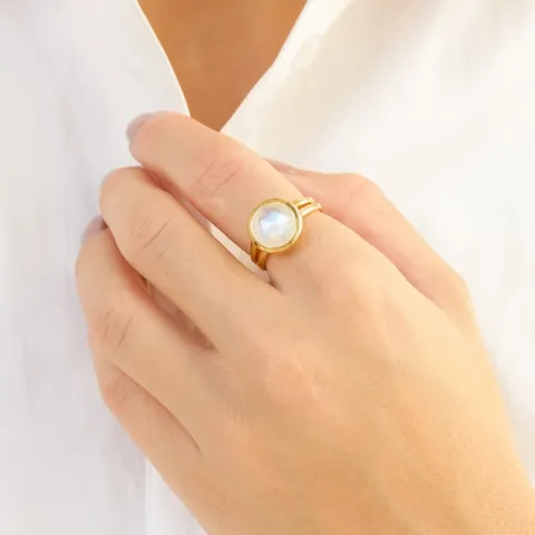 månsten ring i förgylld mässing - Loom Stones