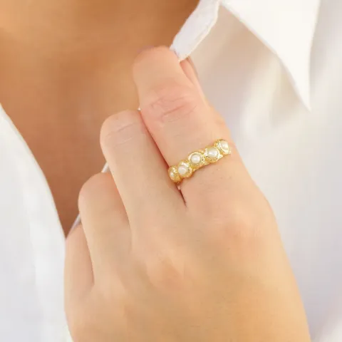 vit pärla ring i förgylld mässing - Eliné