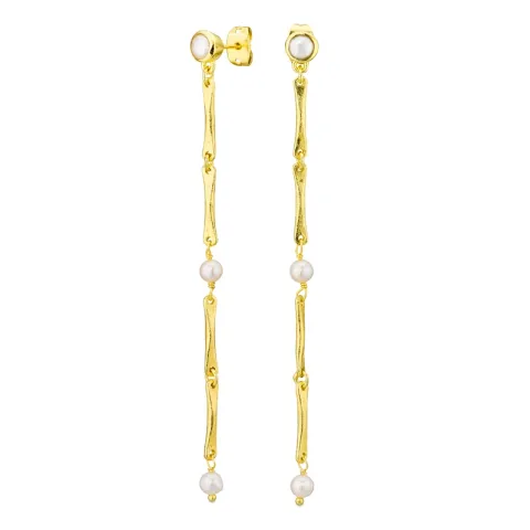 långa pärla kedja örhängen i förgylld mässing - Eliné