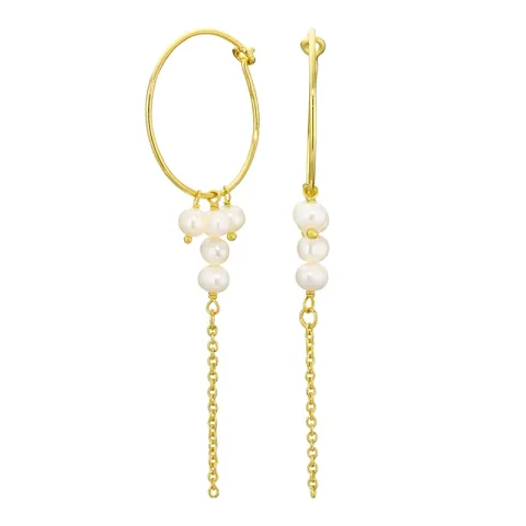 långa pärla kedja örhängen i förgylld mässing - Eliné