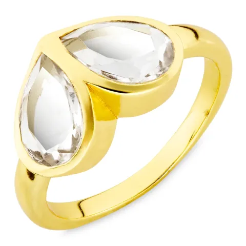 klar kvarts ring i förgylld mässing - Loom Stones