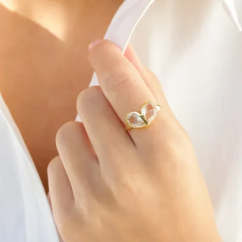 klar kvarts ring i förgylld mässing - Loom Stones