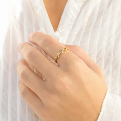 blå kristal ring i förgylld mässing - Bubbly Twist