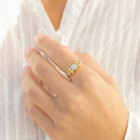 zirkon ring i förgylld mässing - Bubbly Sparkle