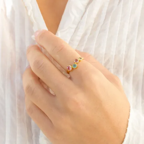 multifärgat kristal ring i förgylld mässing - Bubbly Twist