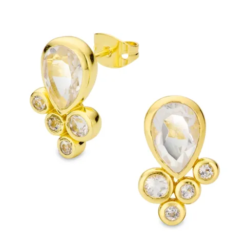 klar kvarts örhängen i förgylld mässing - Eliné