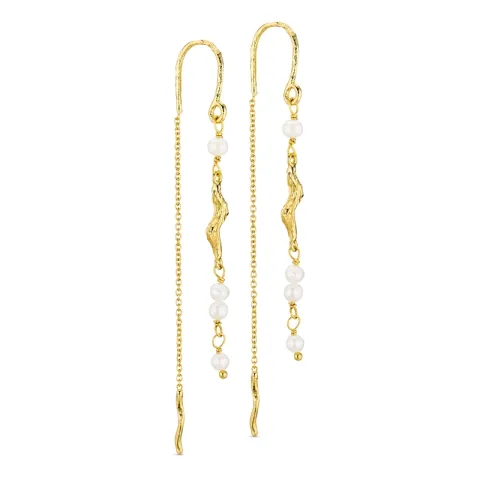 långa pärla kedja örhängen i förgylld mässing - Eliné